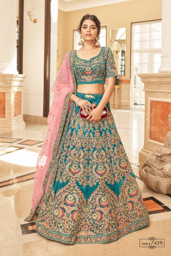 Multi Color Lehenga Choli Cultural Wedding, Blue and Pink