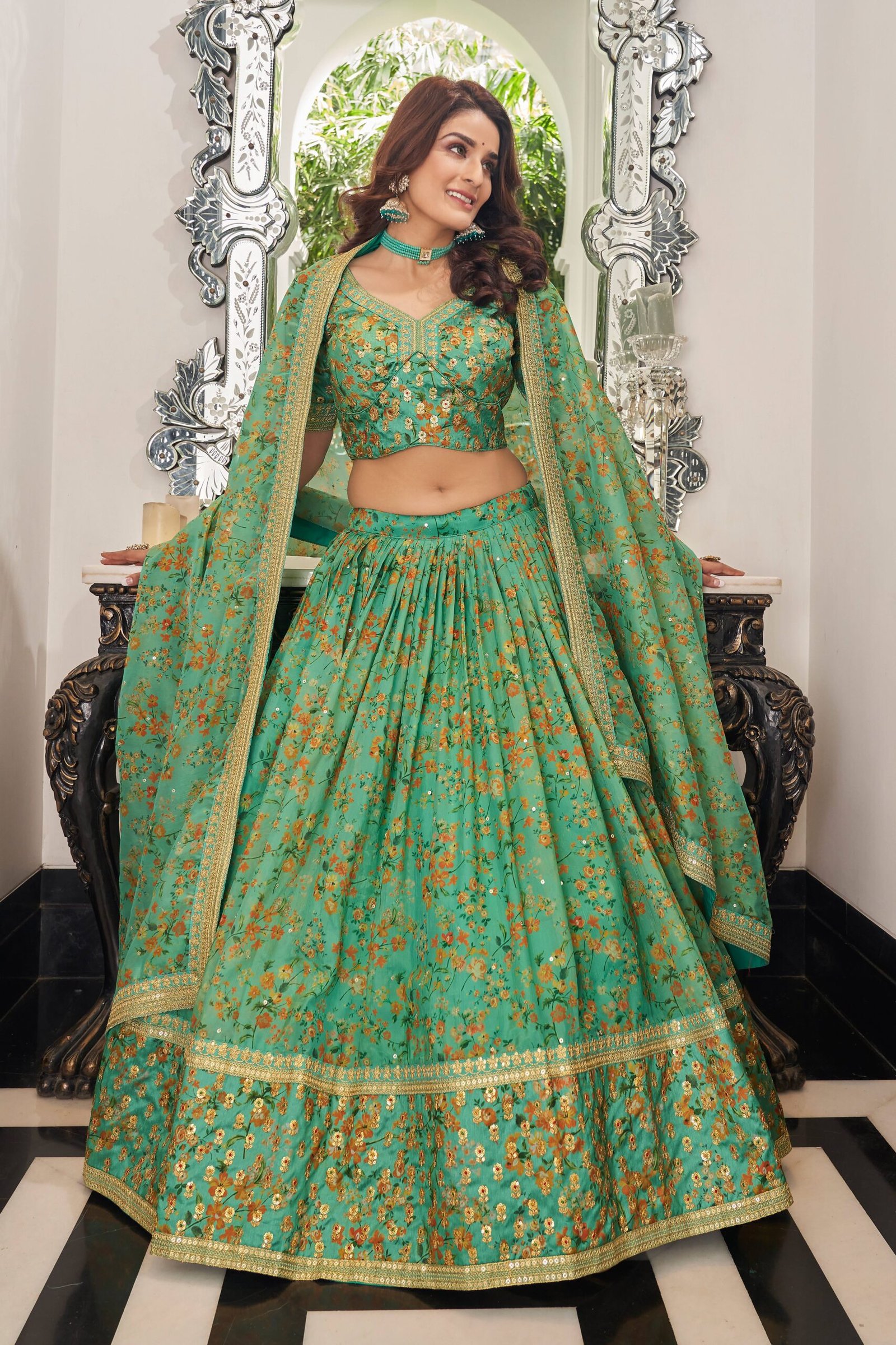 Green Lehenga Choli Cultural Wedding