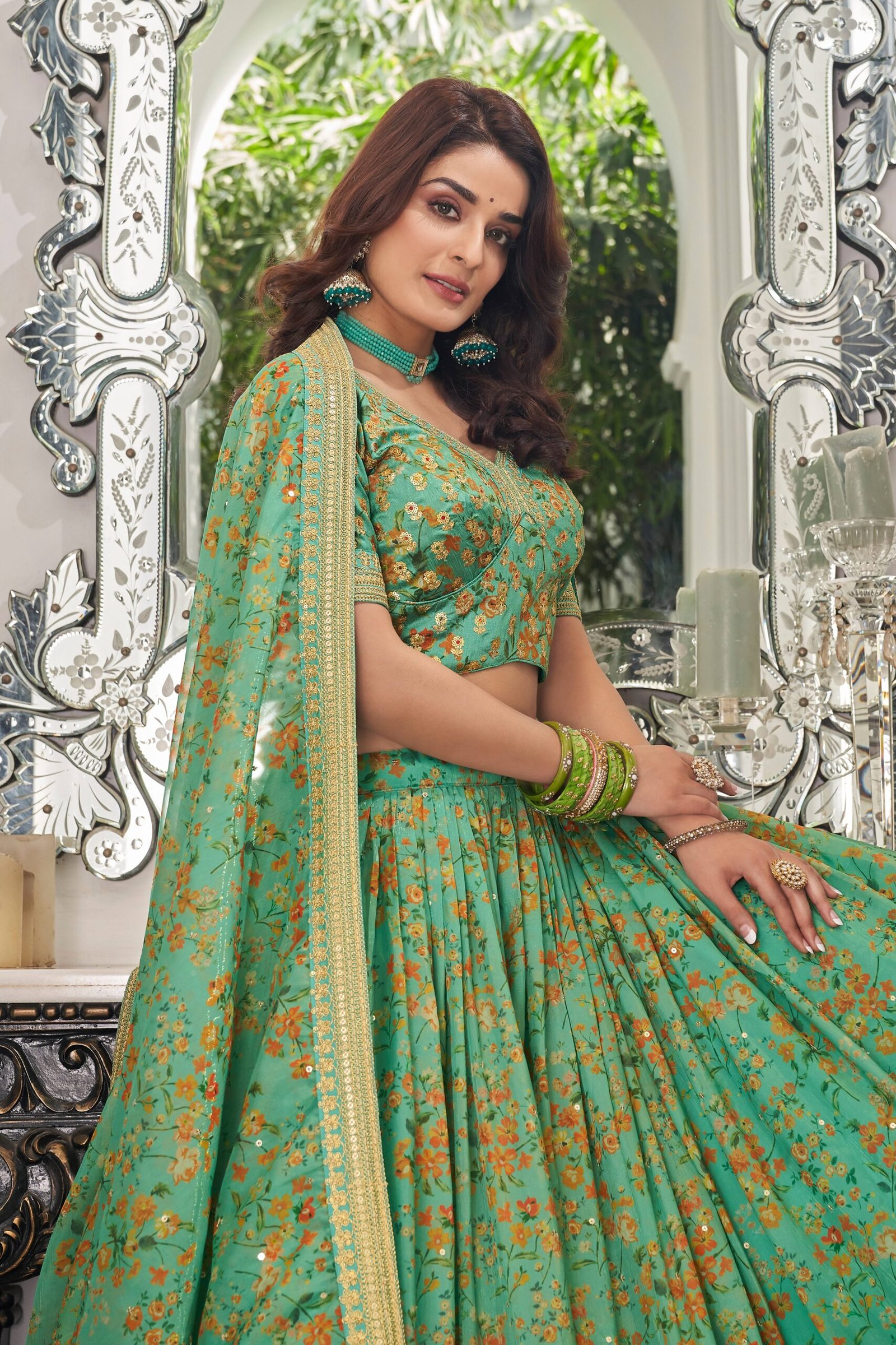 Green Lehenga Choli Cultural Wedding